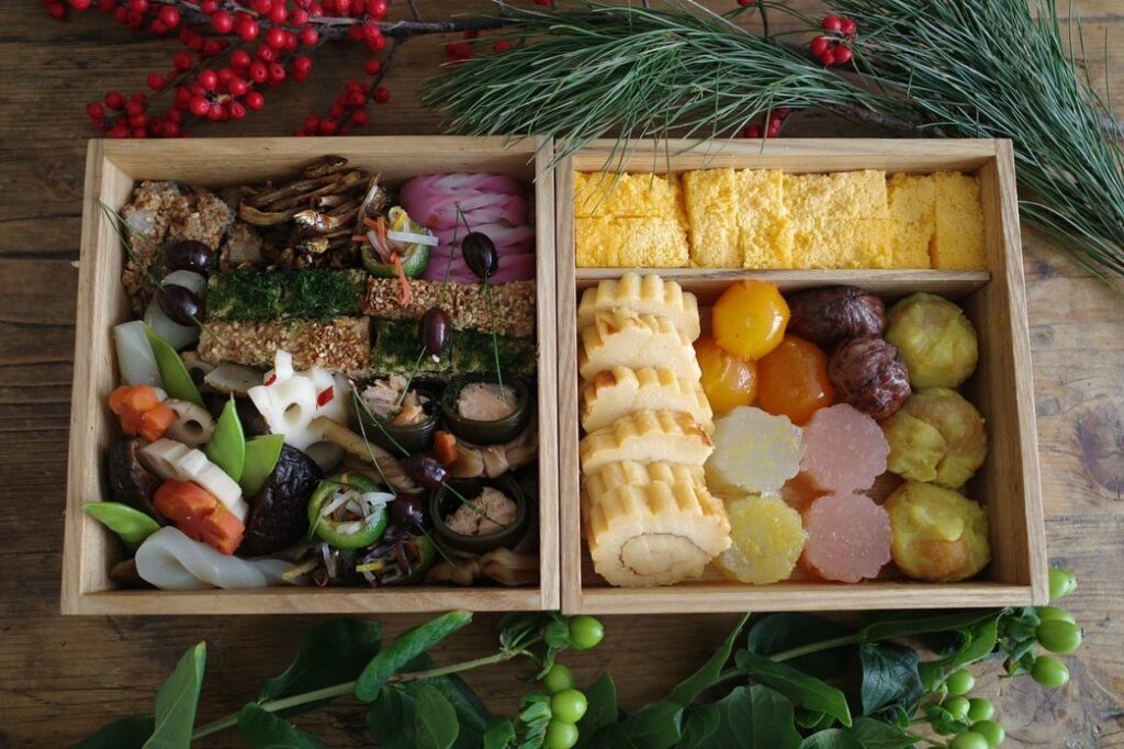 Osechi cooking 2022 Chapter 3, Complete view- boxed in Oju bento box / 2022年末おせちづくり　その3．全体図・お重への盛り込み（お重詰め）