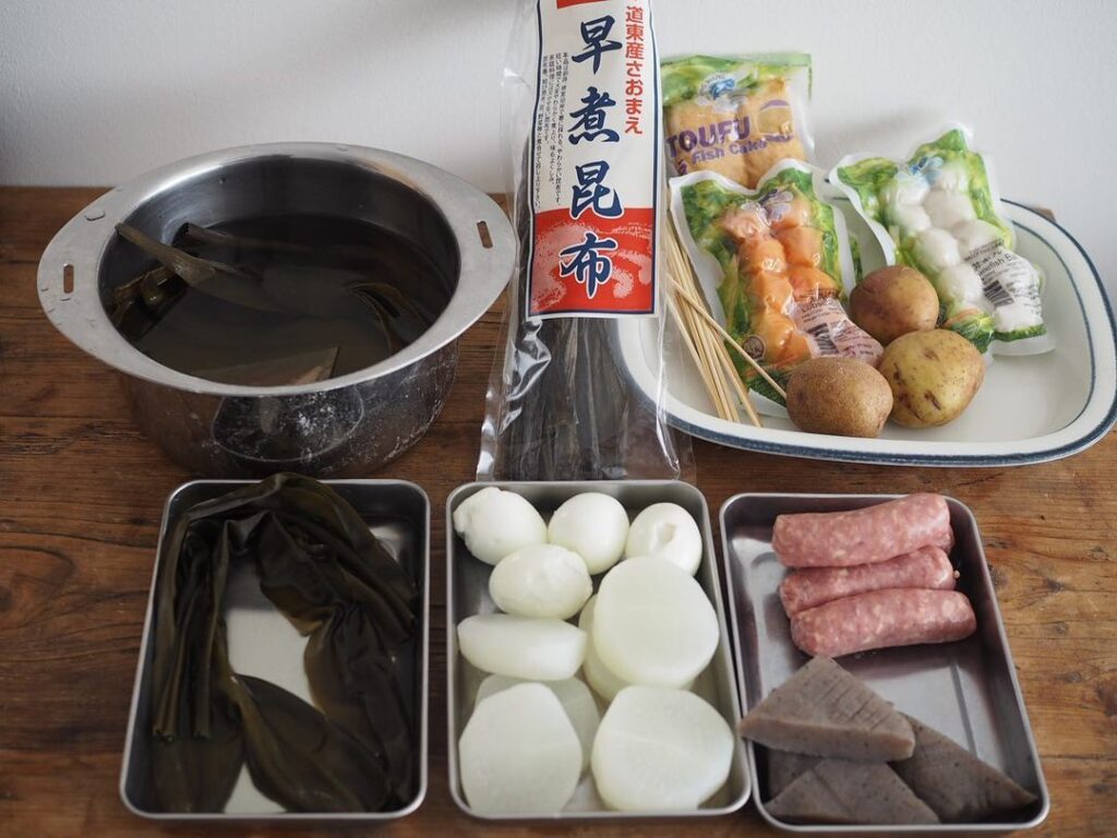 Oden, Japanese pot-au-feu in claypot, recipe: ingredients