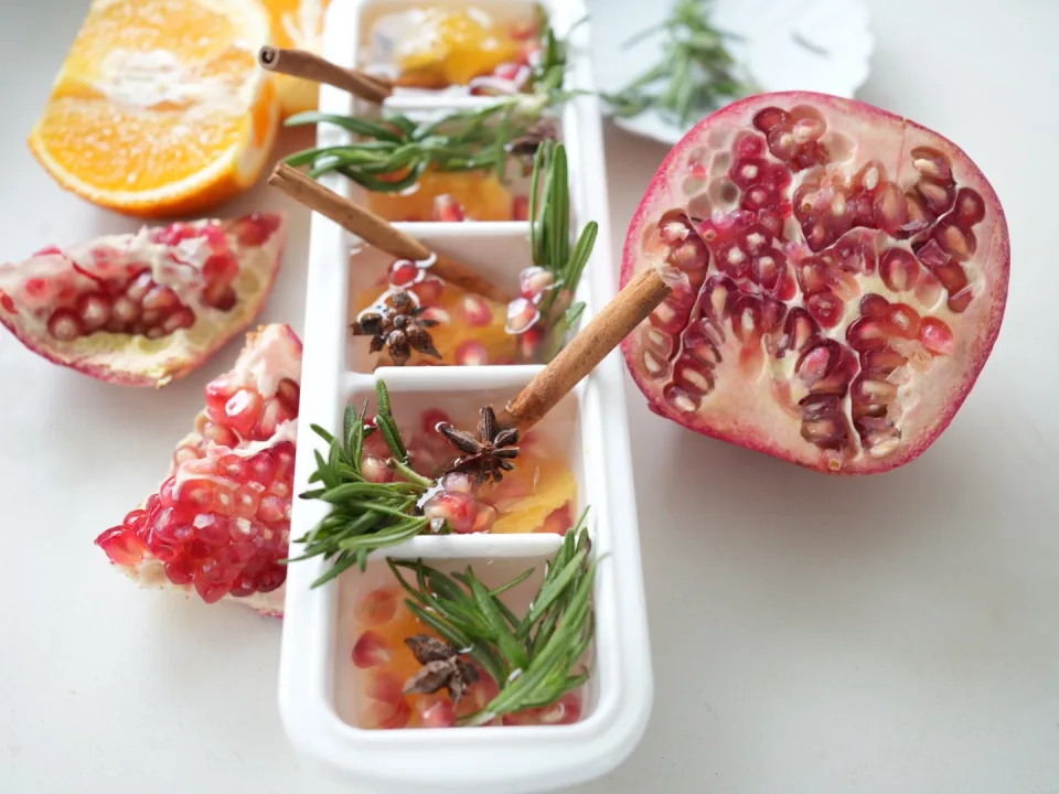 Winter Festive Citrus, Herb, and Spice Ice Cubes