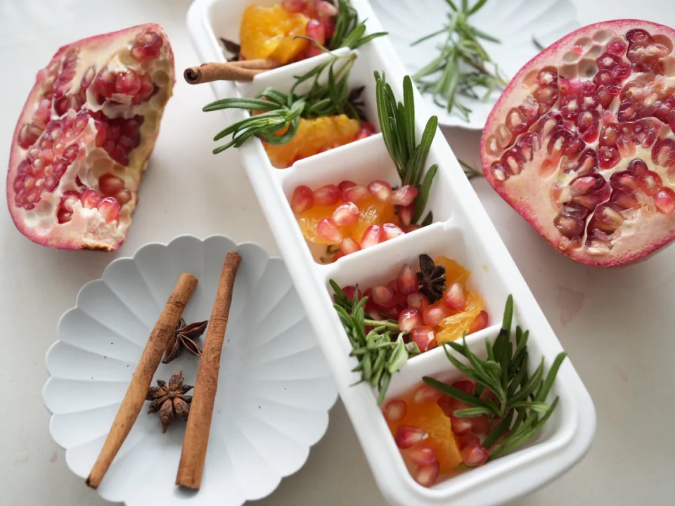 Winter Festive Citrus, Herb, and Spice Ice Cubes