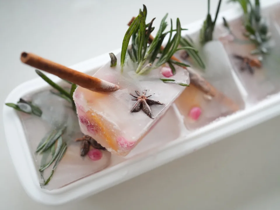 Winter Festive Citrus, Herb, and Spice Ice Cubes